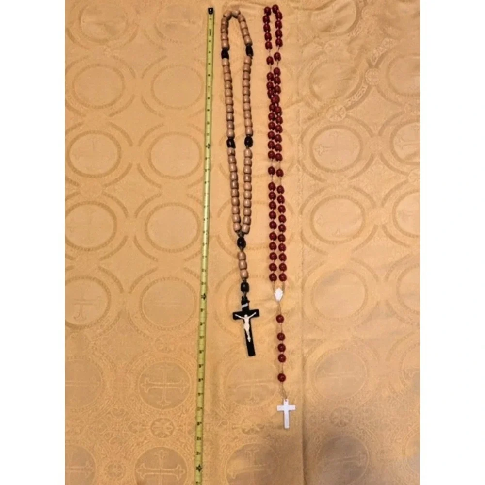 Vintage Wall Rosary Lot‎ Wood Acrylic 33 in Hand Tied